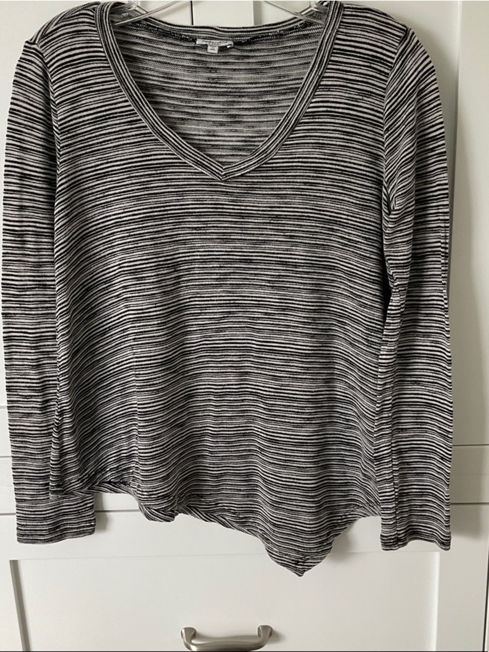 Splendid Black & White Striped V-Neck Long Sleeve Top